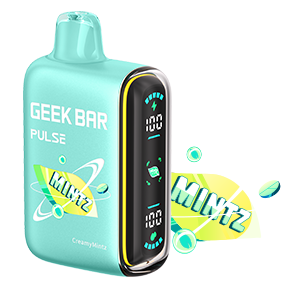 Geek Bar Pulse Mint vape device with digital display on a white background