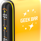 Yellow vape device with digital display labeled 'Geek Bar' on a black background